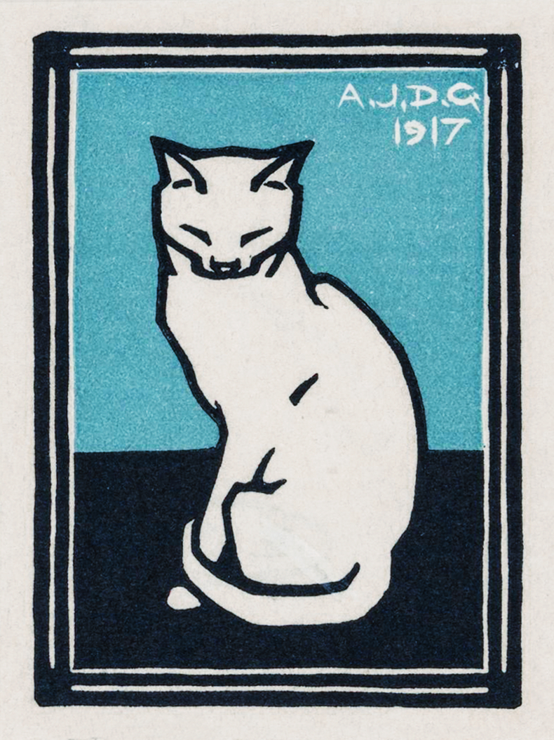 Print of a white cat sitting